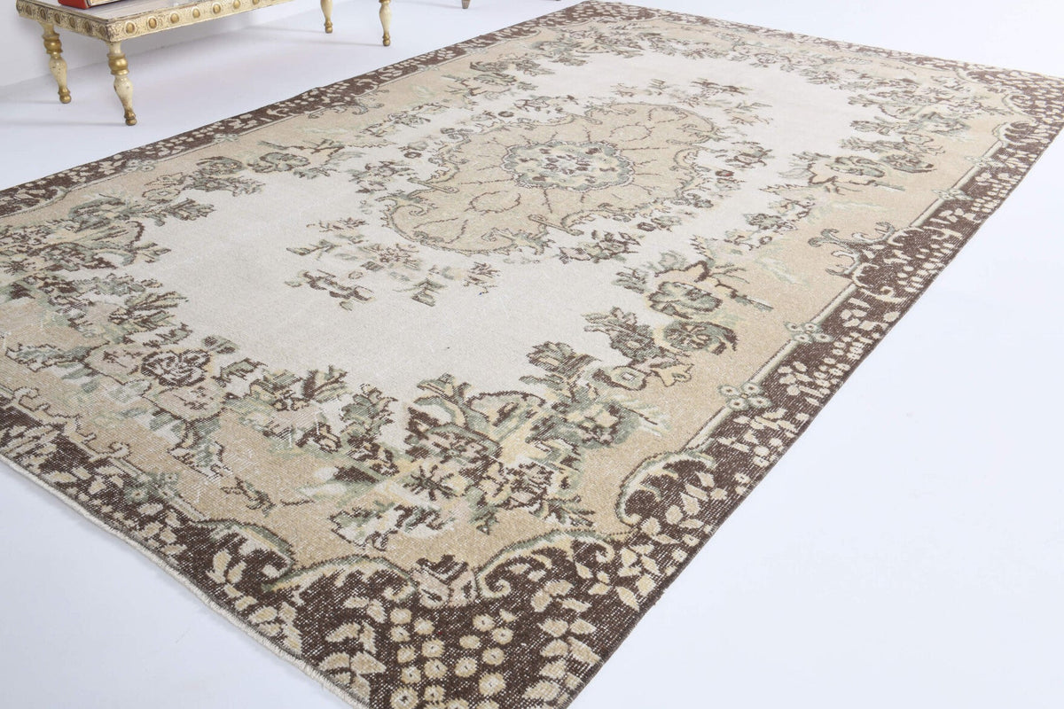 El yapımı vintage halı 183x274 cm oryantal desenli yün - detay görünümü