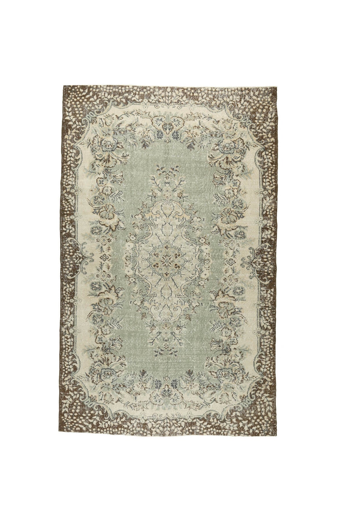 El yapımı vintage halı 183x274 cm çiçek desenli desenli yün - açık alan görünümü