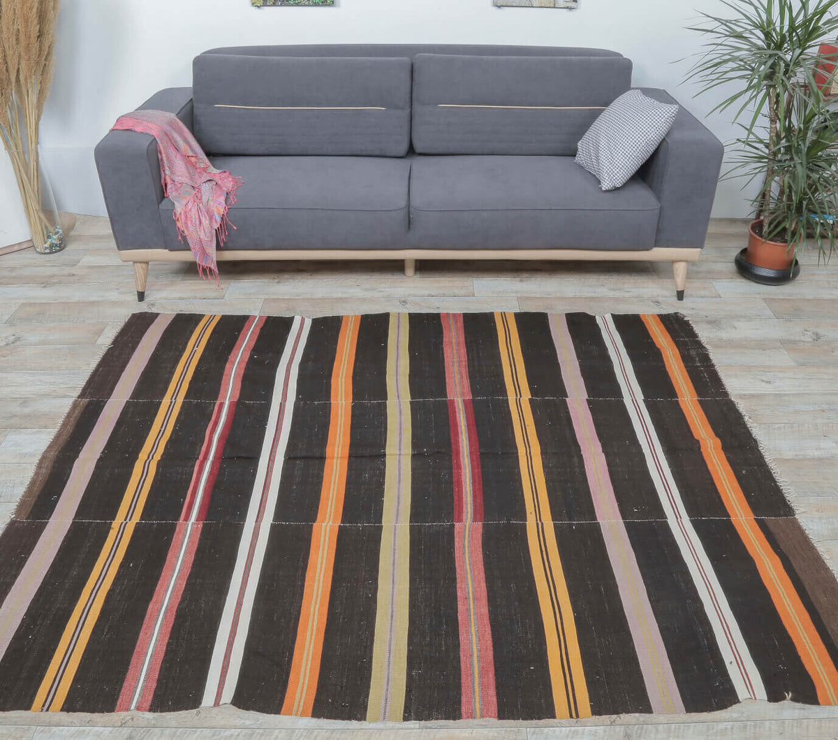 6x7 Vintage Handmade Striped Kilim Area Rug