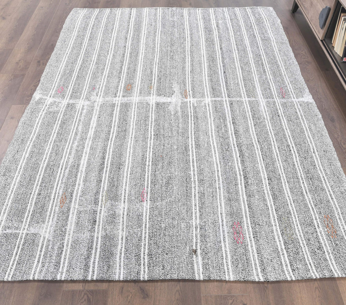 1960'lardan Anadolu kökenli çizgili el dokuma vintage kilim, 185x242 cm