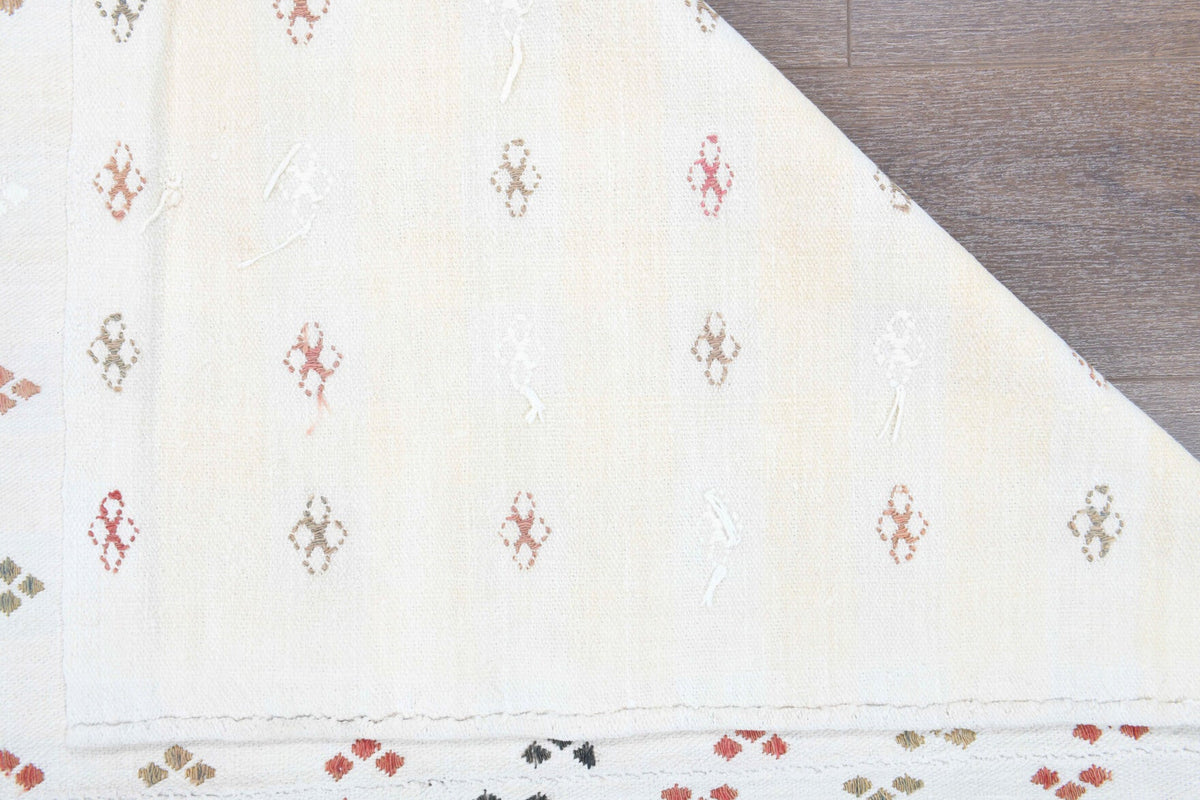 El yapımı vintage halı 170x259 cm kilim desenli yün - kenar ve saçak detayı
