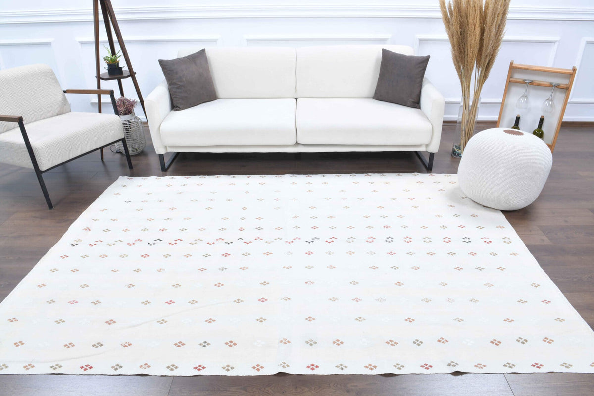El yapımı vintage halı 170x259 cm kilim desenli yün - detay görünümü
