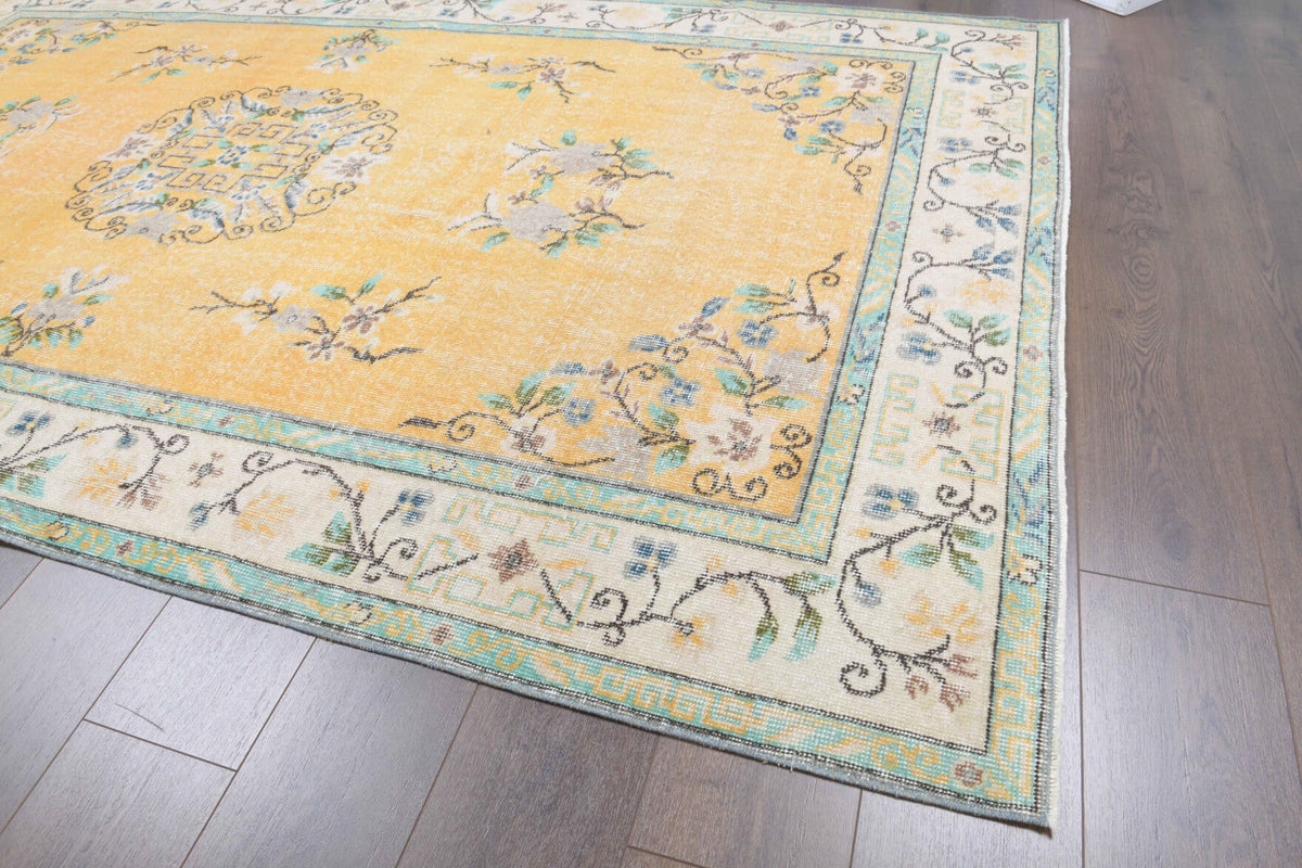 Vintage halı 170x284 cm – turuncu ve bej madalyonlu, el dokuma