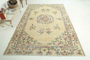 El yapımı vintage halı 152x274 cm çiçek desenli desenli yün - detay görünümü