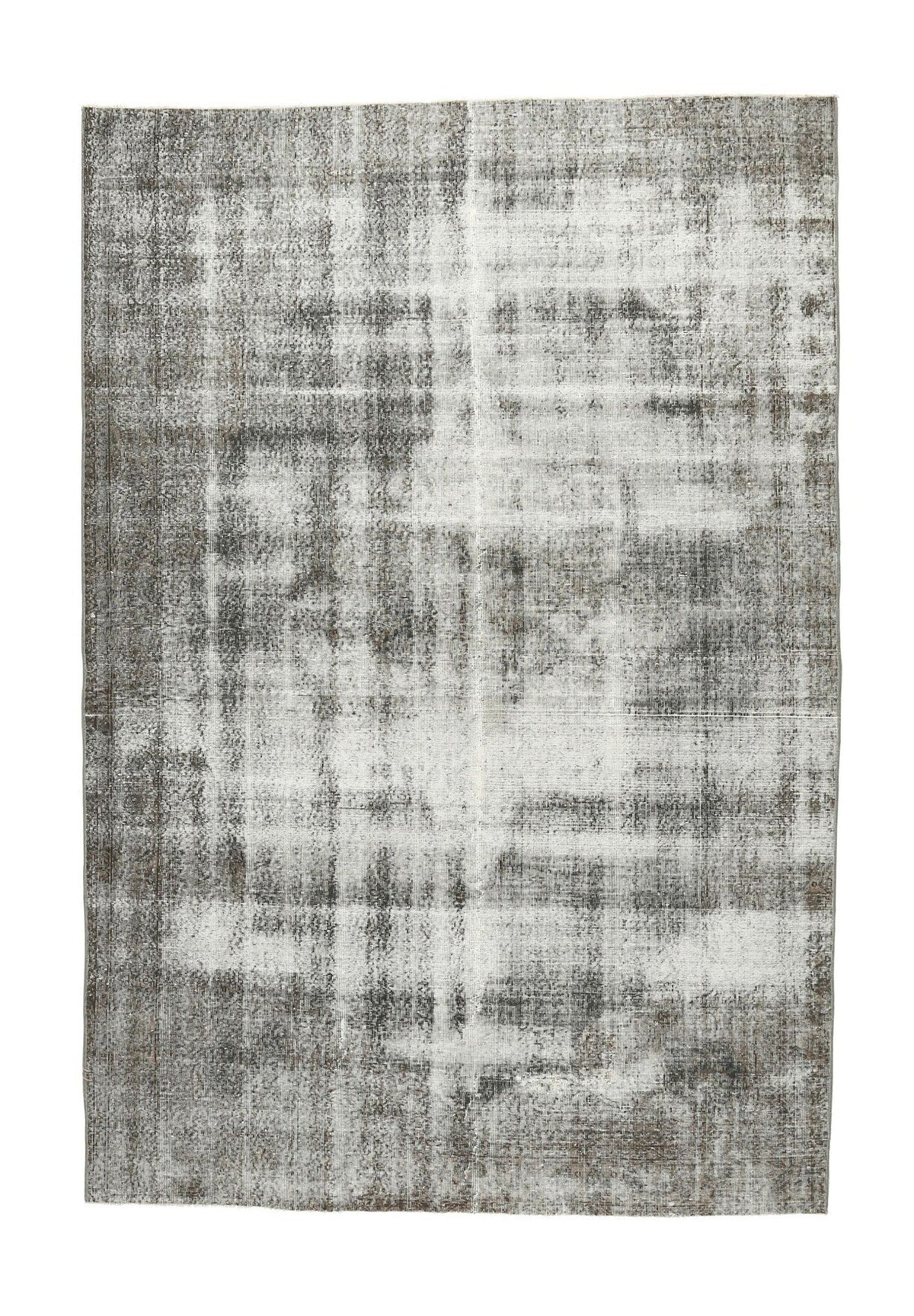 190x283 cm gri ve beyaz soyut desenli el dokuma vintage halı – üstten tam görünüm