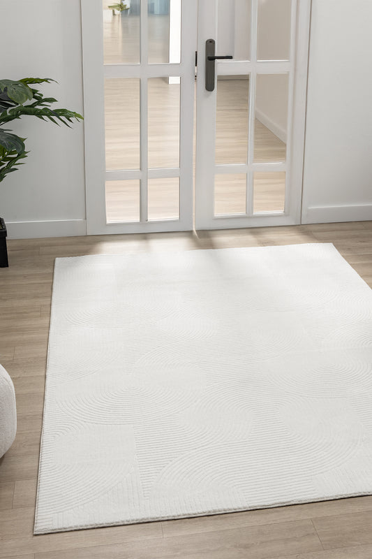 Ecru Modern Non-Slip Based Short Pile Washable Carpet