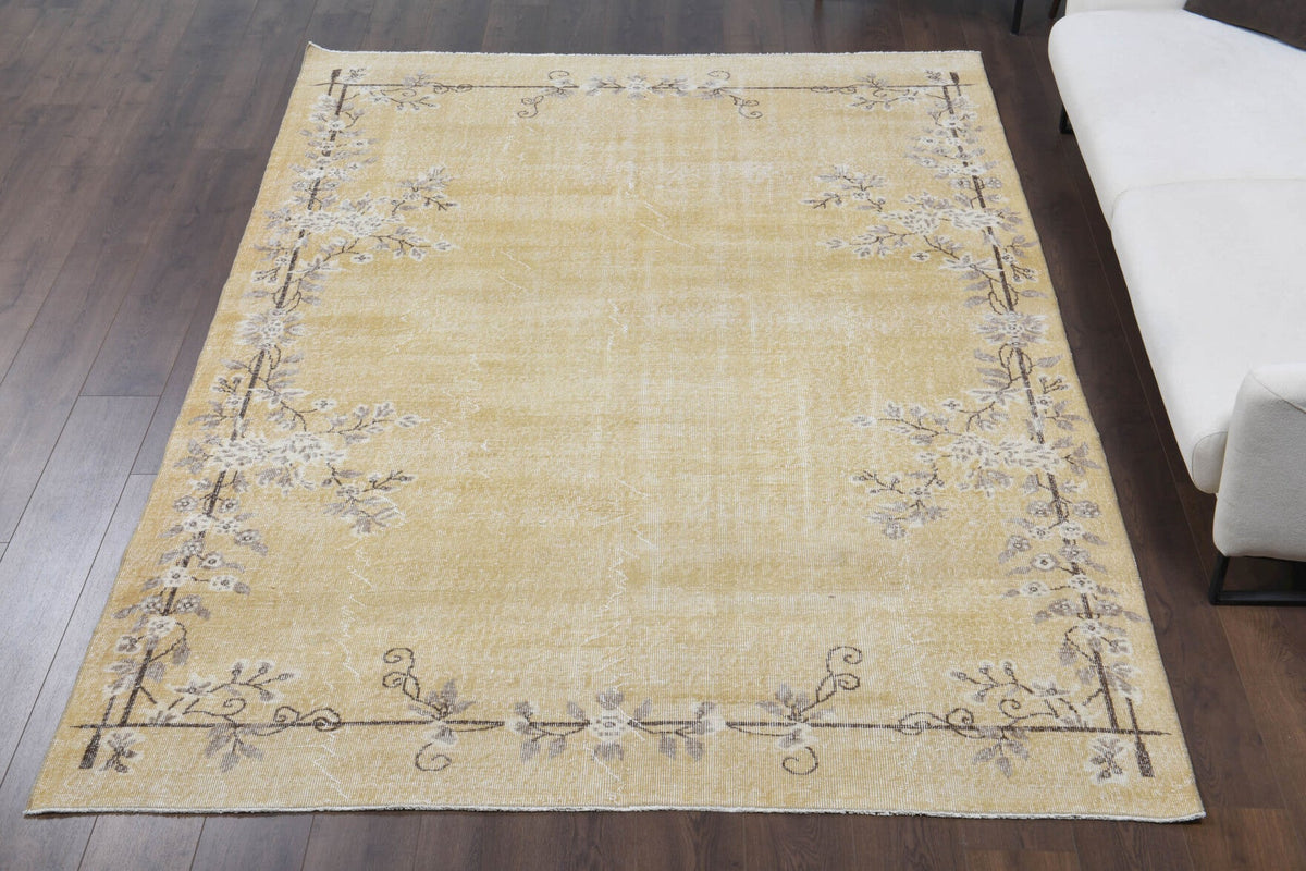 El yapımı vintage halı 183x305 cm düz desenli yün - detay görünümü