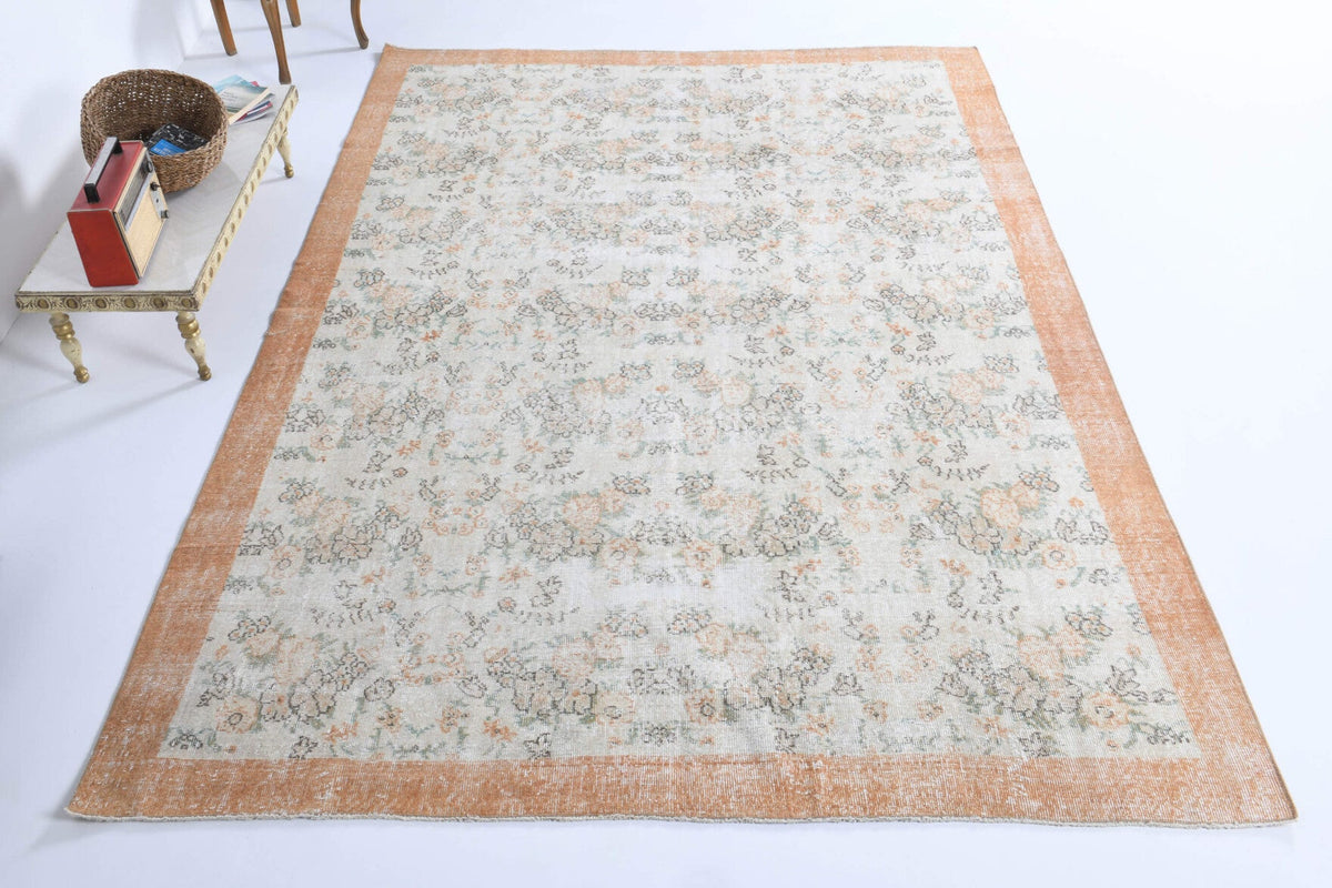 El yapımı vintage halı 213x310 cm çiçek desenli desenli yün - detay görünümü