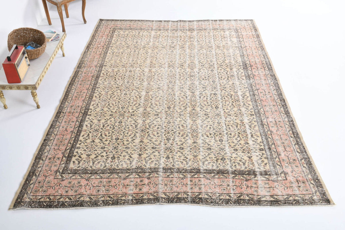El yapımı vintage halı 218x318 cm çiçek desenli desenli yün - detay görünümü