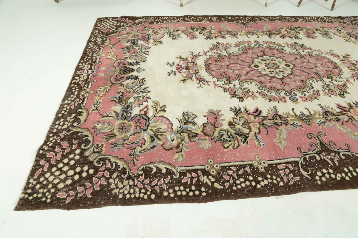 El yapımı vintage halı 183x274 cm çiçek desenli desenli yün - yakın çekim doku detayı