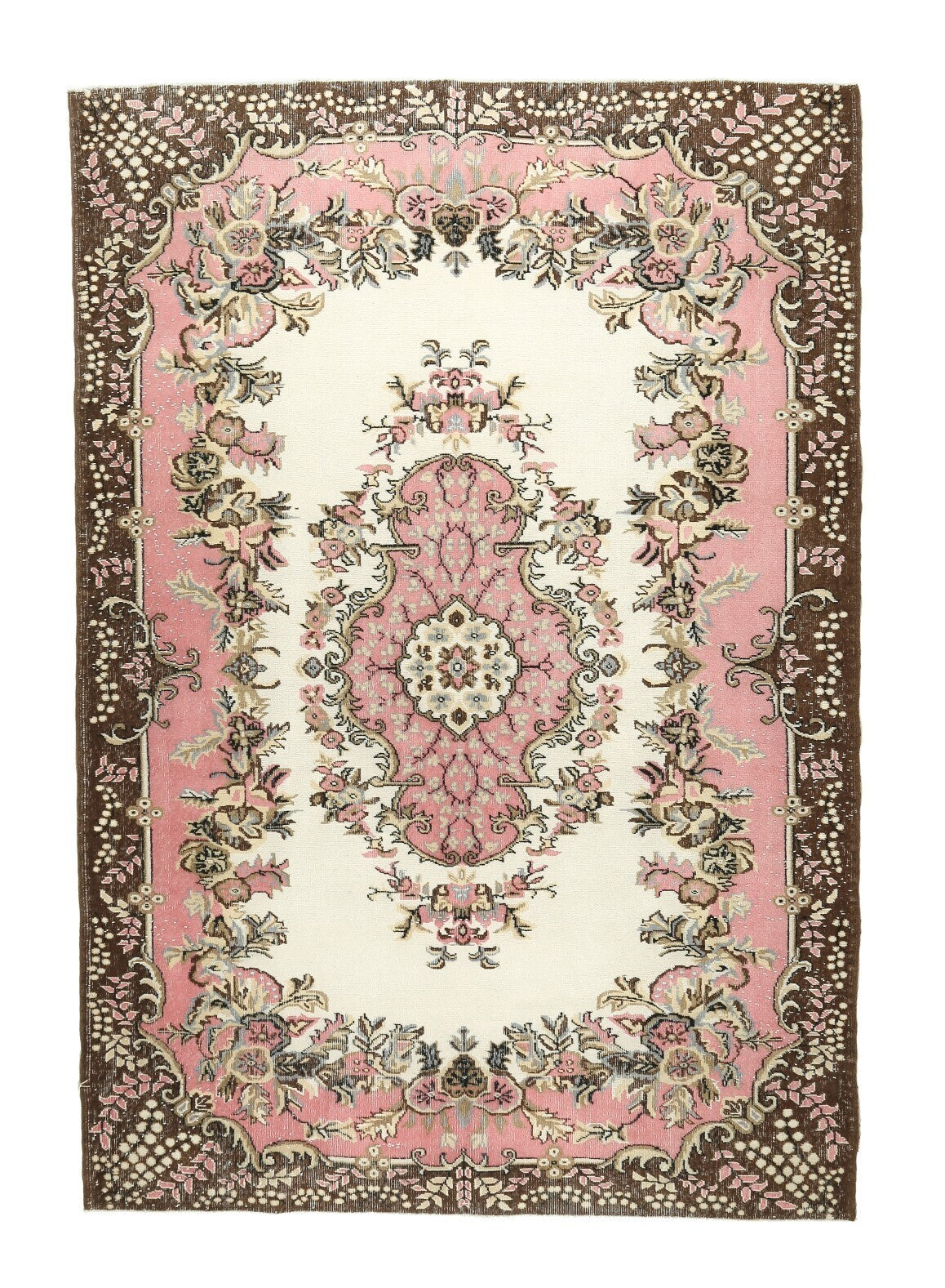 El yapımı vintage halı 183x274 cm çiçek desenli desenli yün