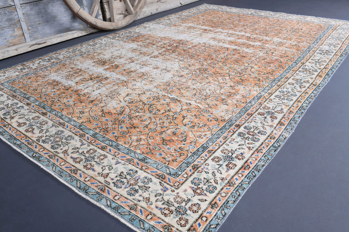 El yapımı vintage halı 193x305 cm çiçek desenli desenli yün - detay görünümü
