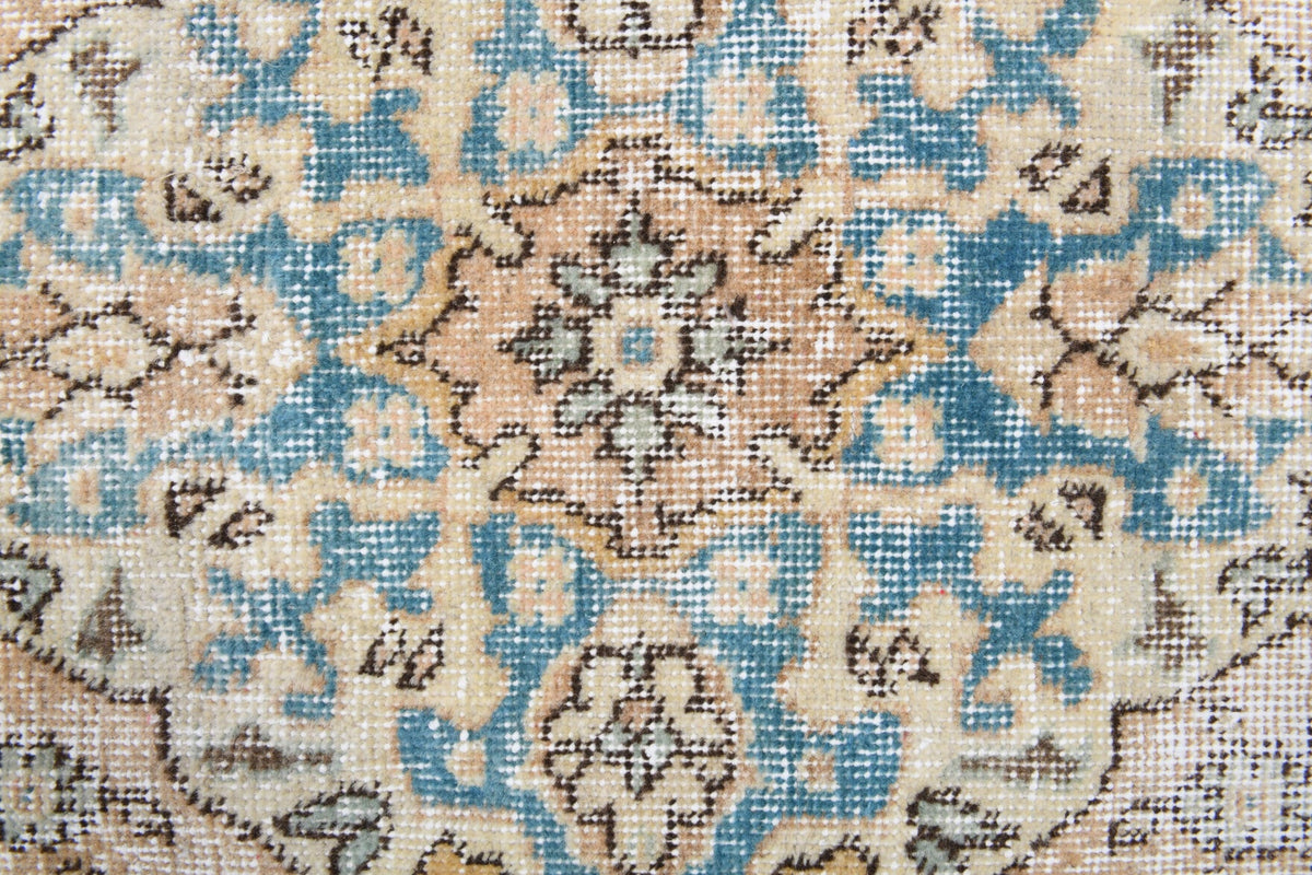 Vintage halı 200x362 cm – gri, bej ve mavi oryantal desenli, el dokuma