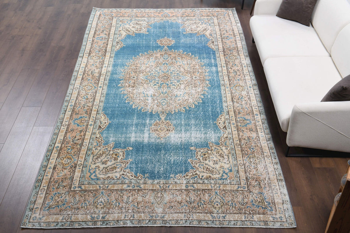 El yapımı vintage halı 201x363 cm oryantal desenli yün - detay görünümü