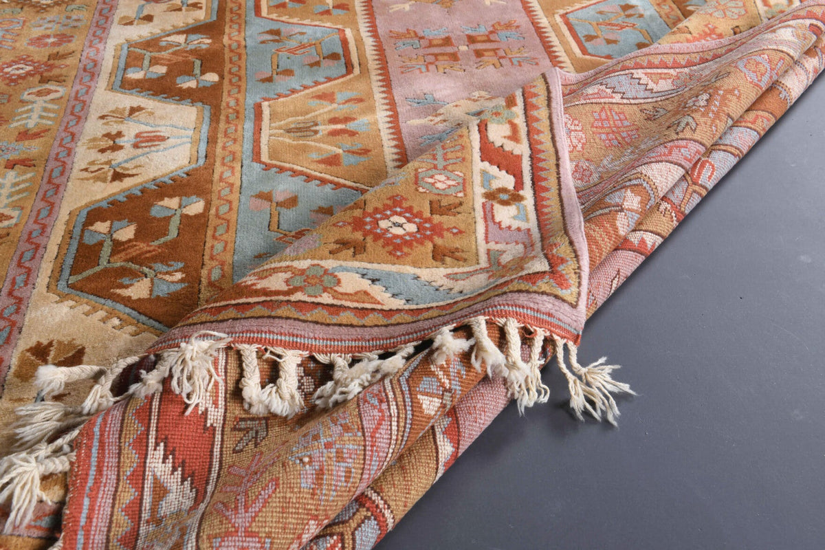 Salon için tribal desenli el dokuma vintage halı – 201x281 cm