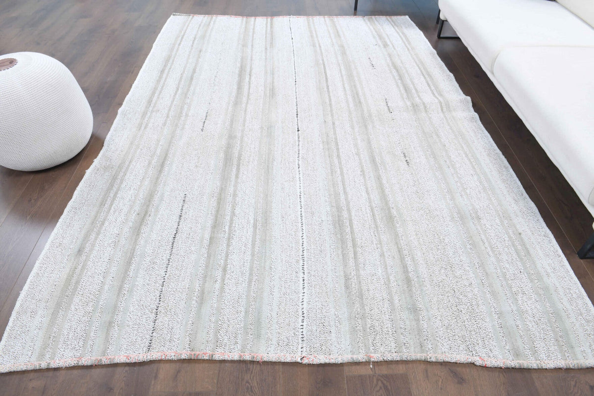 El yapımı vintage halı 201x284 cm çizgili desenli yün - detay görünümü