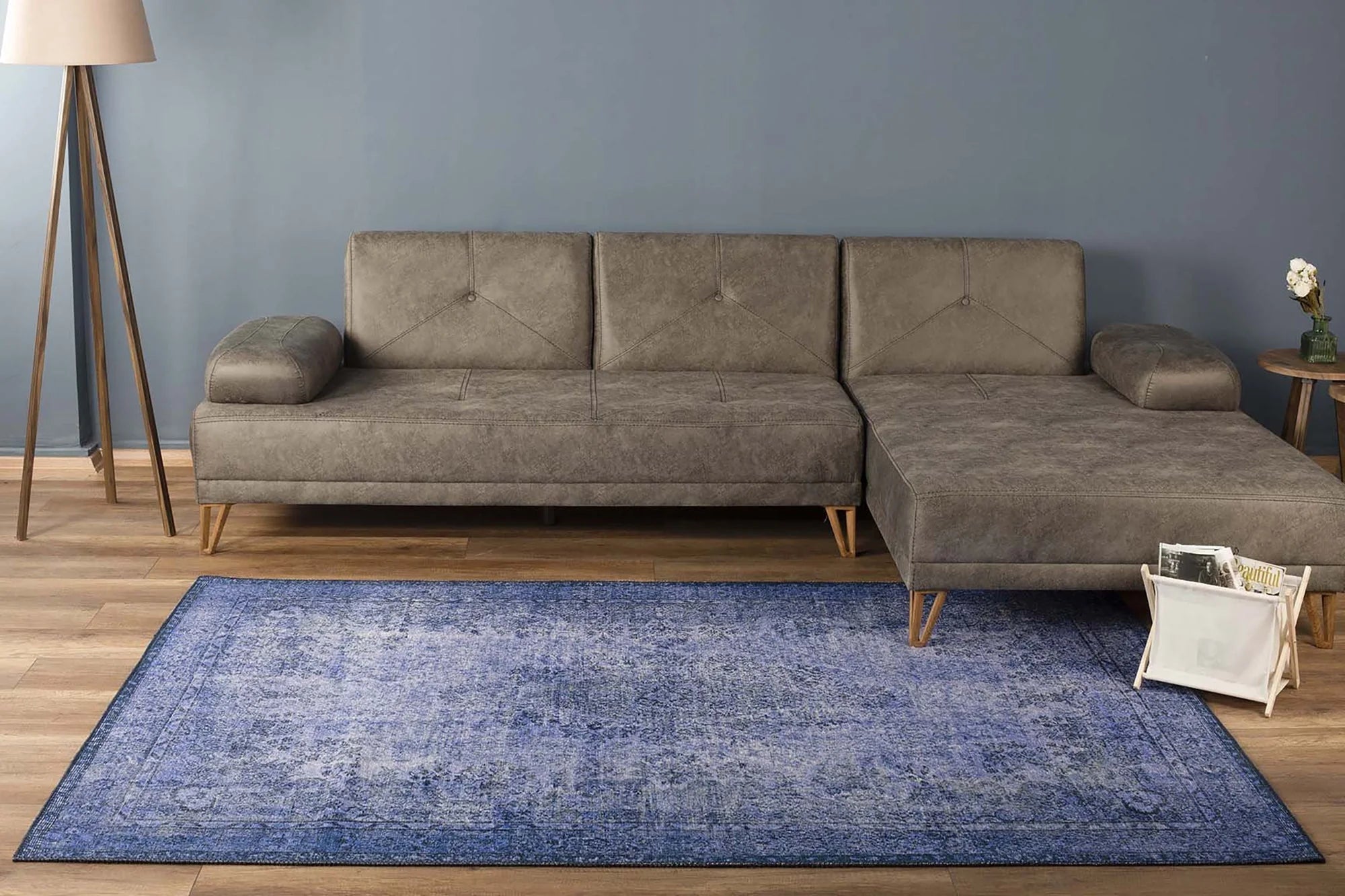 Eskitme Dokulu Mavi ve Lacivert Vintage Salon Halısı - OUTLET - AL157OU