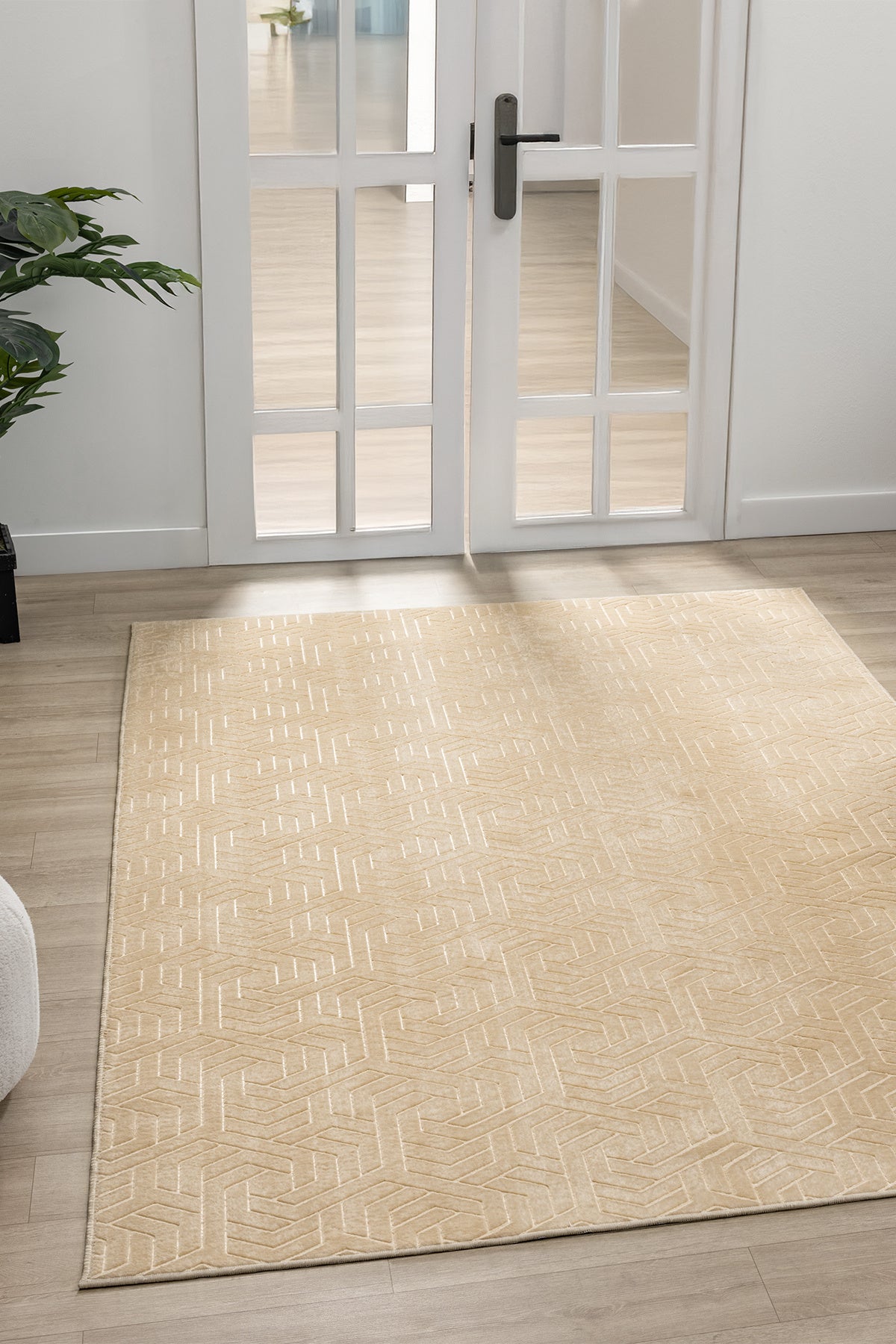 Bej 3D Geometrik Desenli Modern Halı