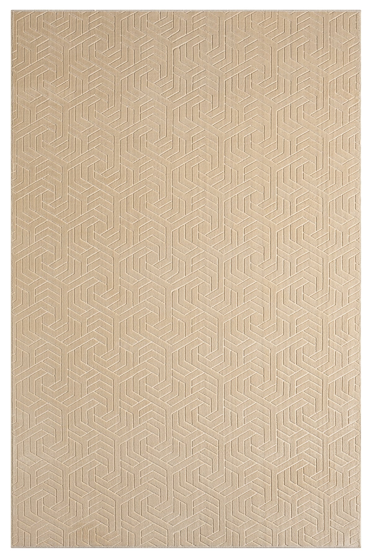 Bej 3D Geometrik Desenli Modern Halı