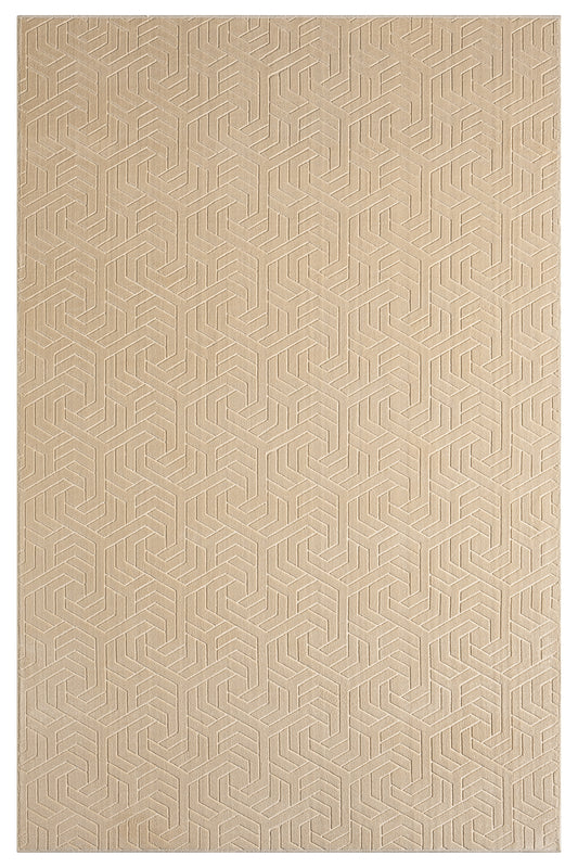 Bej 3D Geometrik Desenli Modern Halı