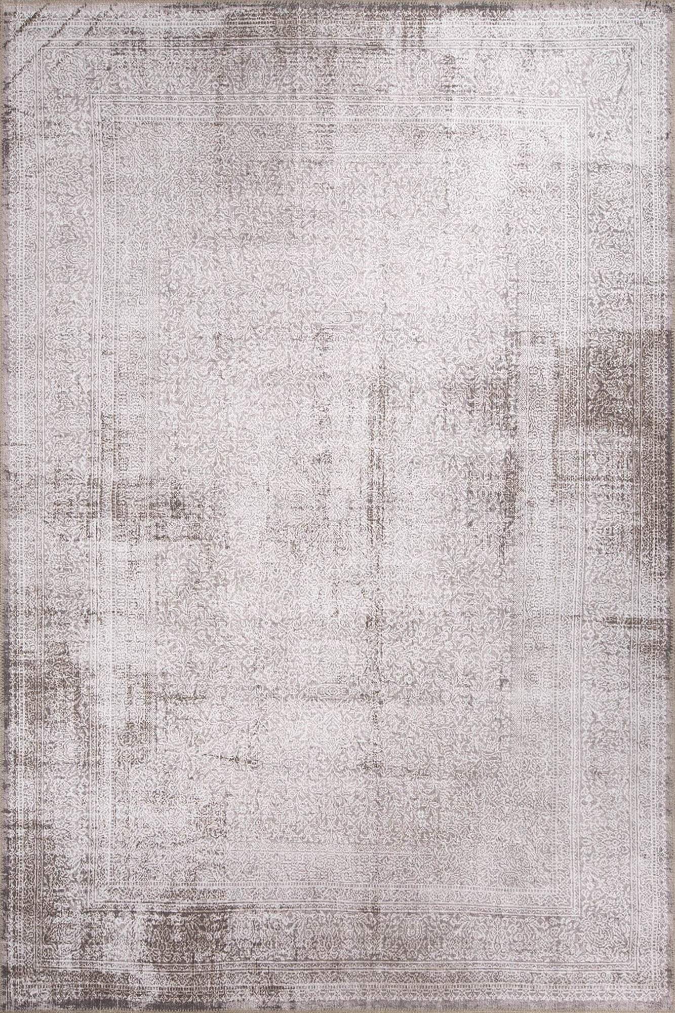 Gümüş Gri ve Vizon Tamamen Eskitme Vintage Halı