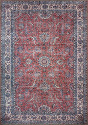 Solgun Kırmızı ve Krem Eskitme Desenli Vintage Halı