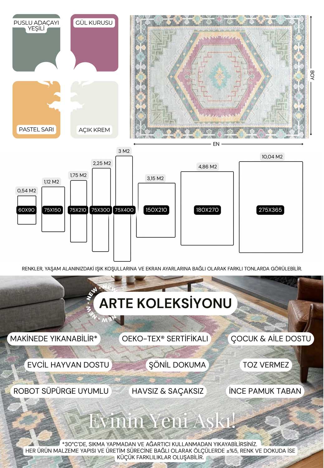 Geometrik Madalyon Desenli Pastel Tonlu Etnik Halı - AR856GP