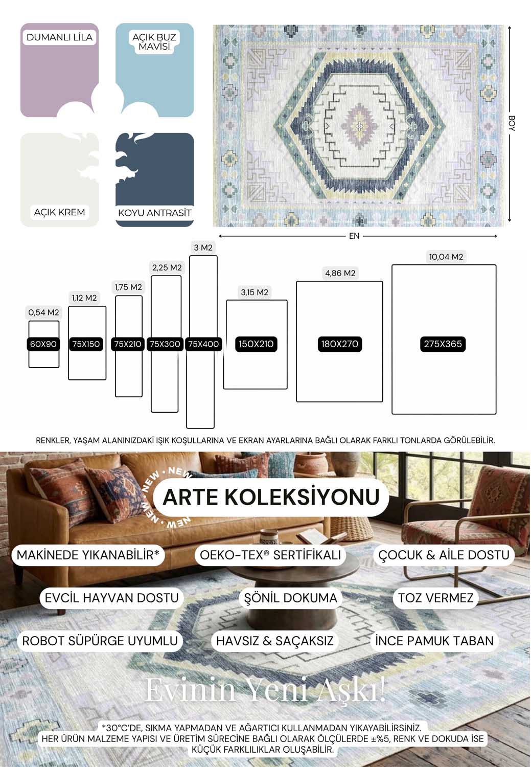 Geometrik Madalyon Desenli Krem Ve Açık Mavi Etnik Halı - AR865PB