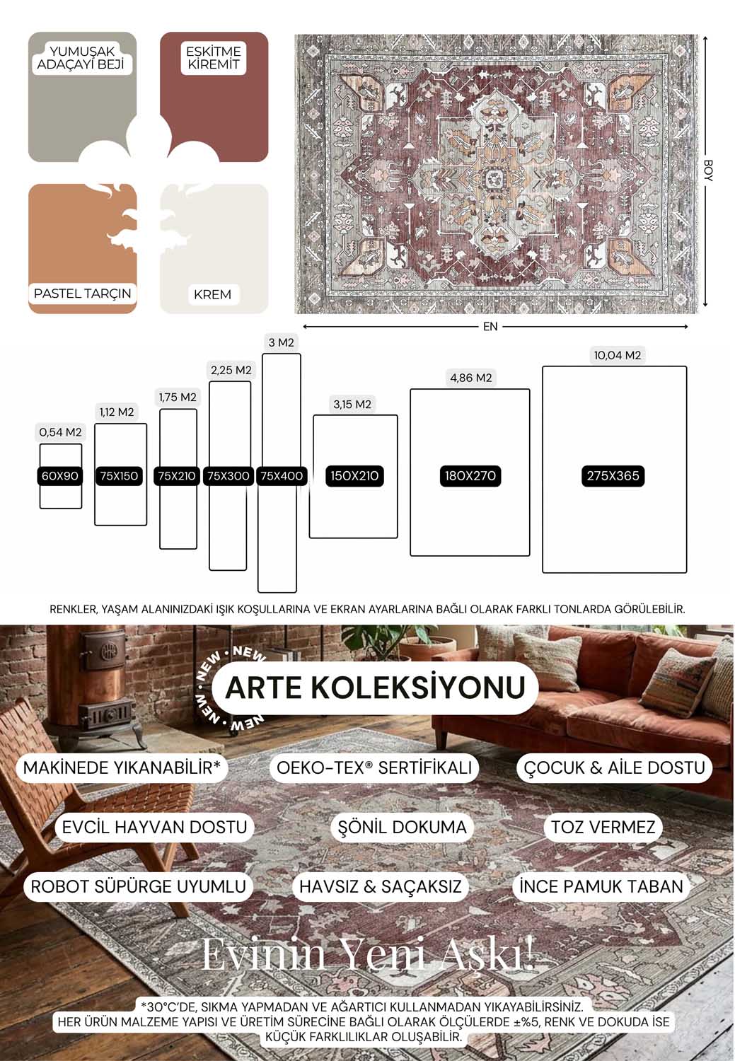 Eskitme Madalyon Desenli Kahverengi ve Bej Vintage Halı - AR857RB