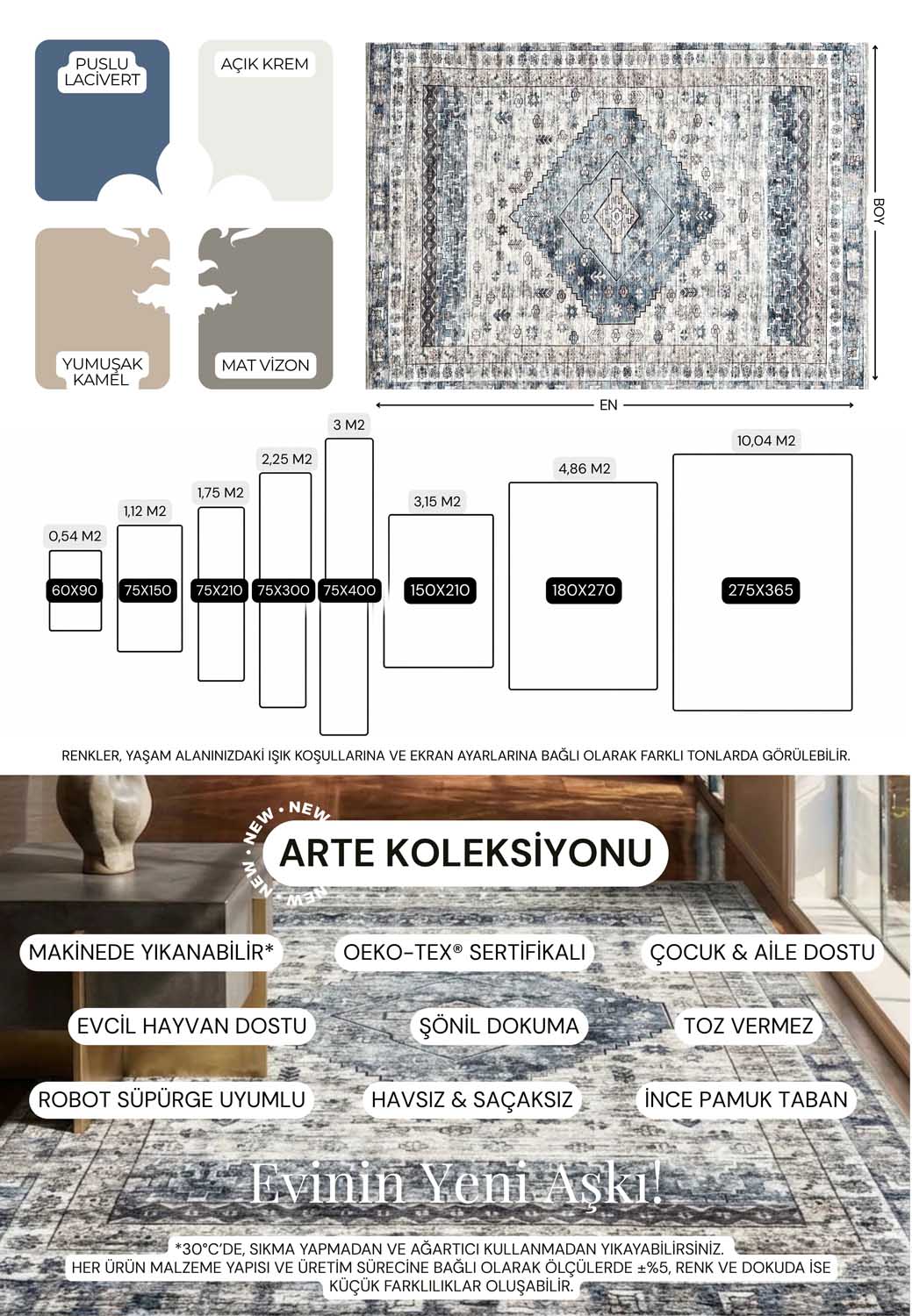 Uşak Blau-Roter Vintage-Kelim-Teppich