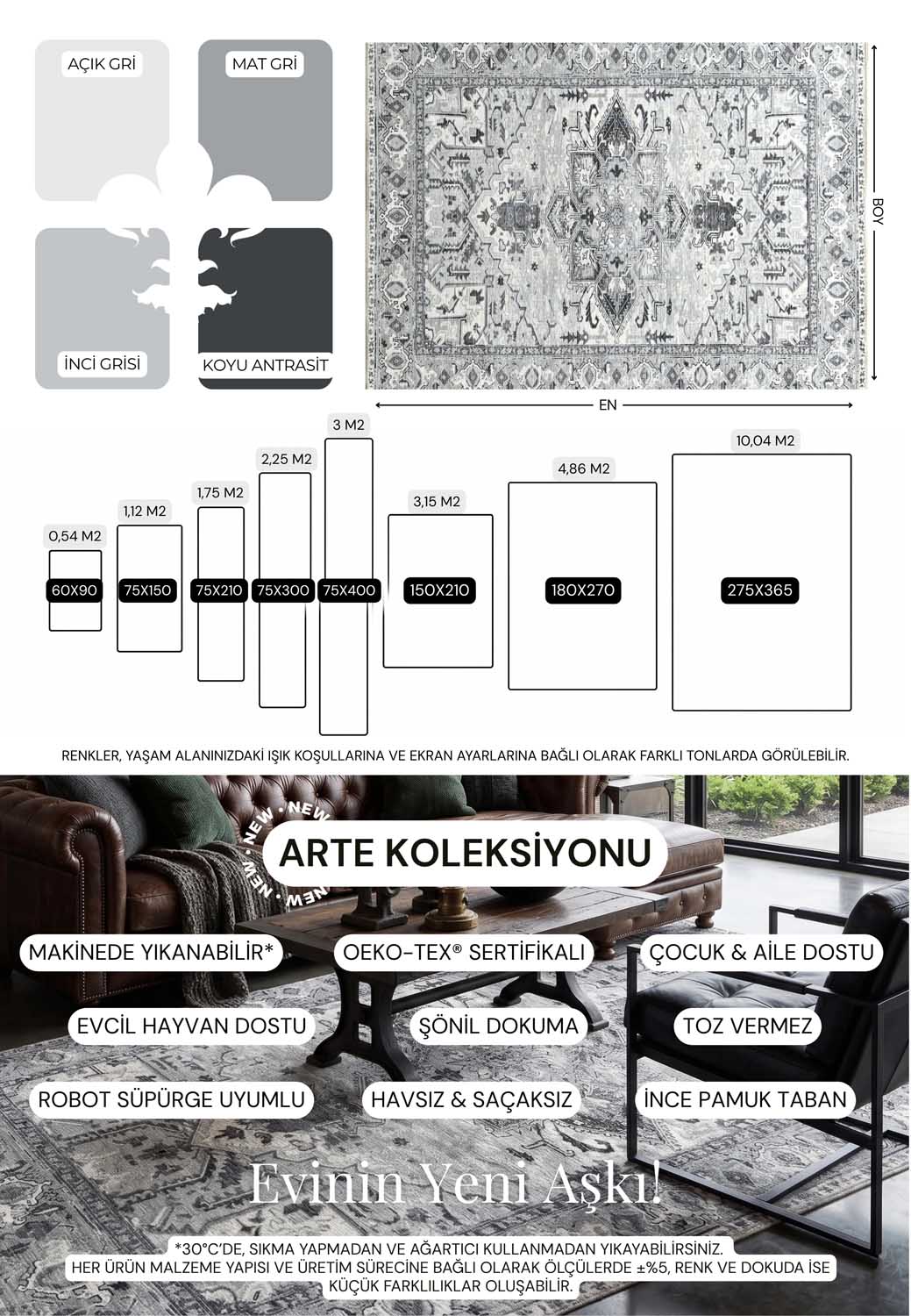 Eskitme Geometrik Madalyon Desenli Gümüş ve Gri Vintage Halı - AR861GG