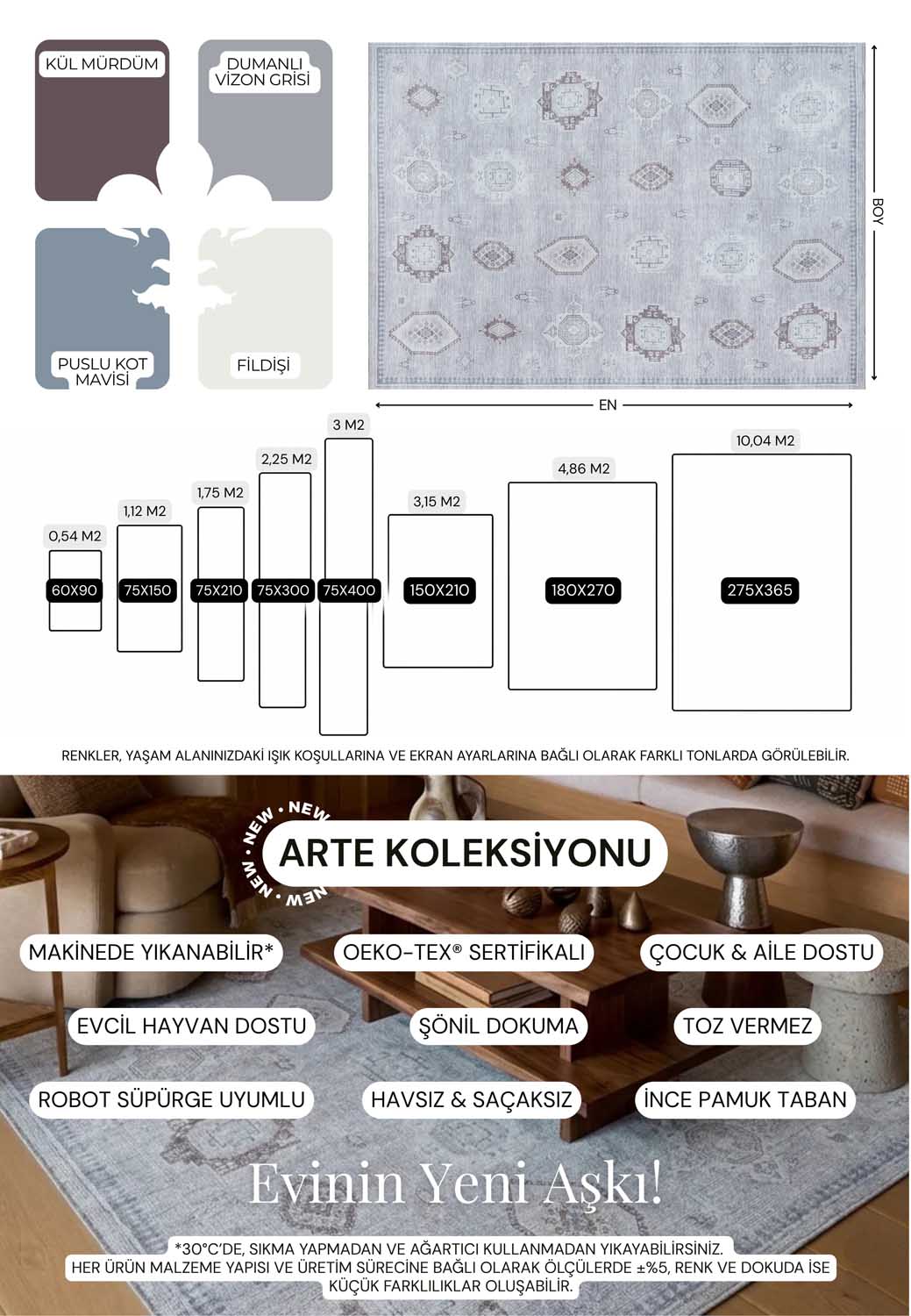 Serpiştirilmiş Geometrik Motifli Açık Gri ve Vizon Etnik Halı - AR0998VG