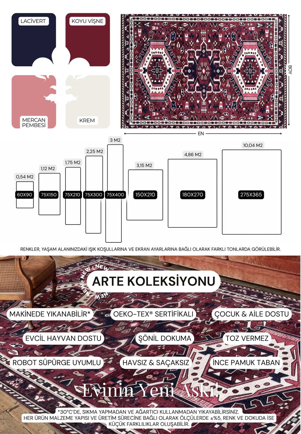 Geleneksel Kabile Desenli Bordo ve Lacivert Etnik Halı - AR851RR