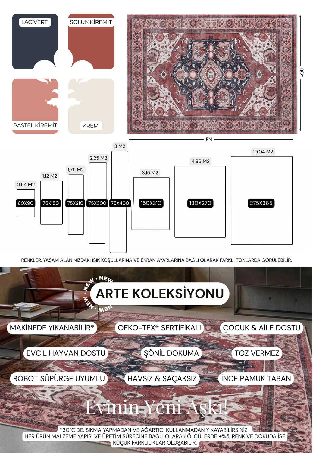 Otantik Madalyon Desenli Kırmızı Eskitme Halı - AR1005RR