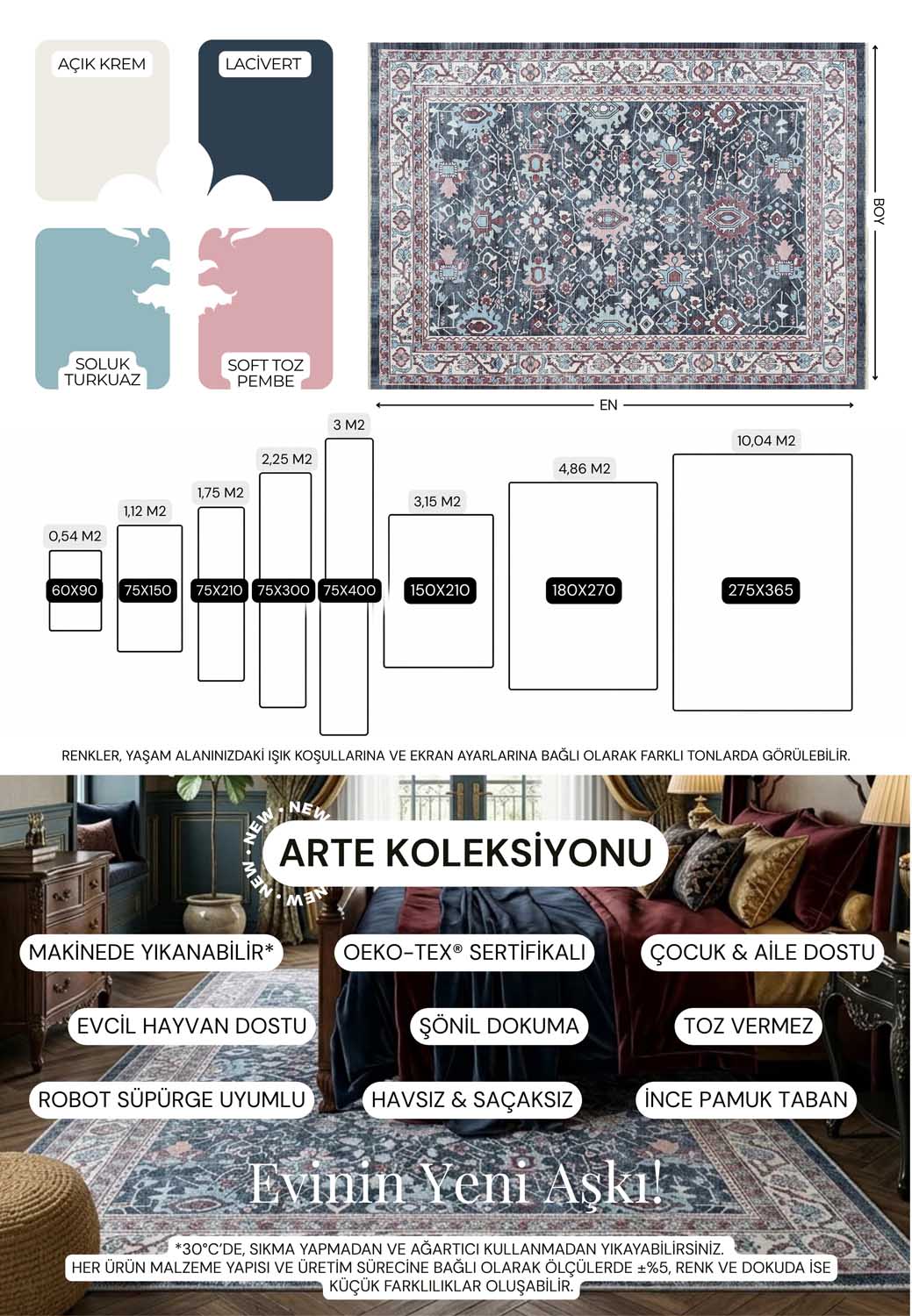 Geleneksel Floral Desenli Lacivert Ve Kırmızı Eskitme Halı - AR1007CN