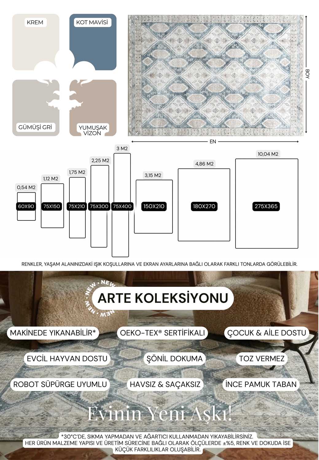 Uşak Blau-Roter Vintage-Kelim-Teppich