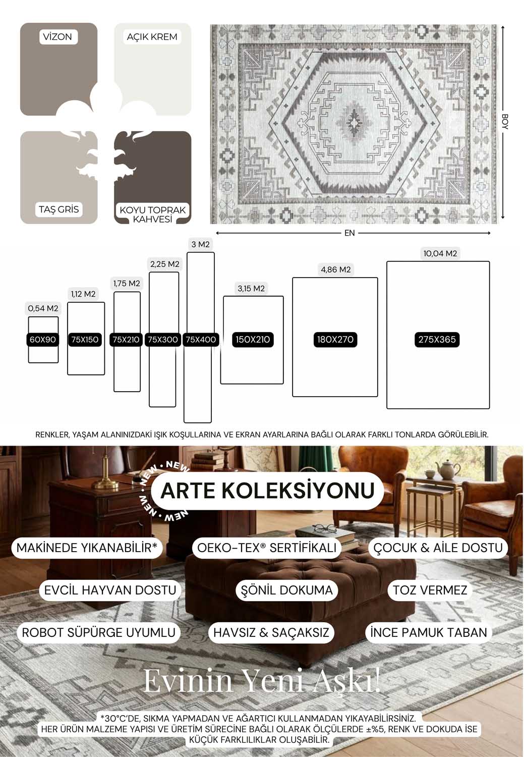 Geometrik Madalyon Desenli Kahverengi ve Krem Etnik Halı - AR856BC