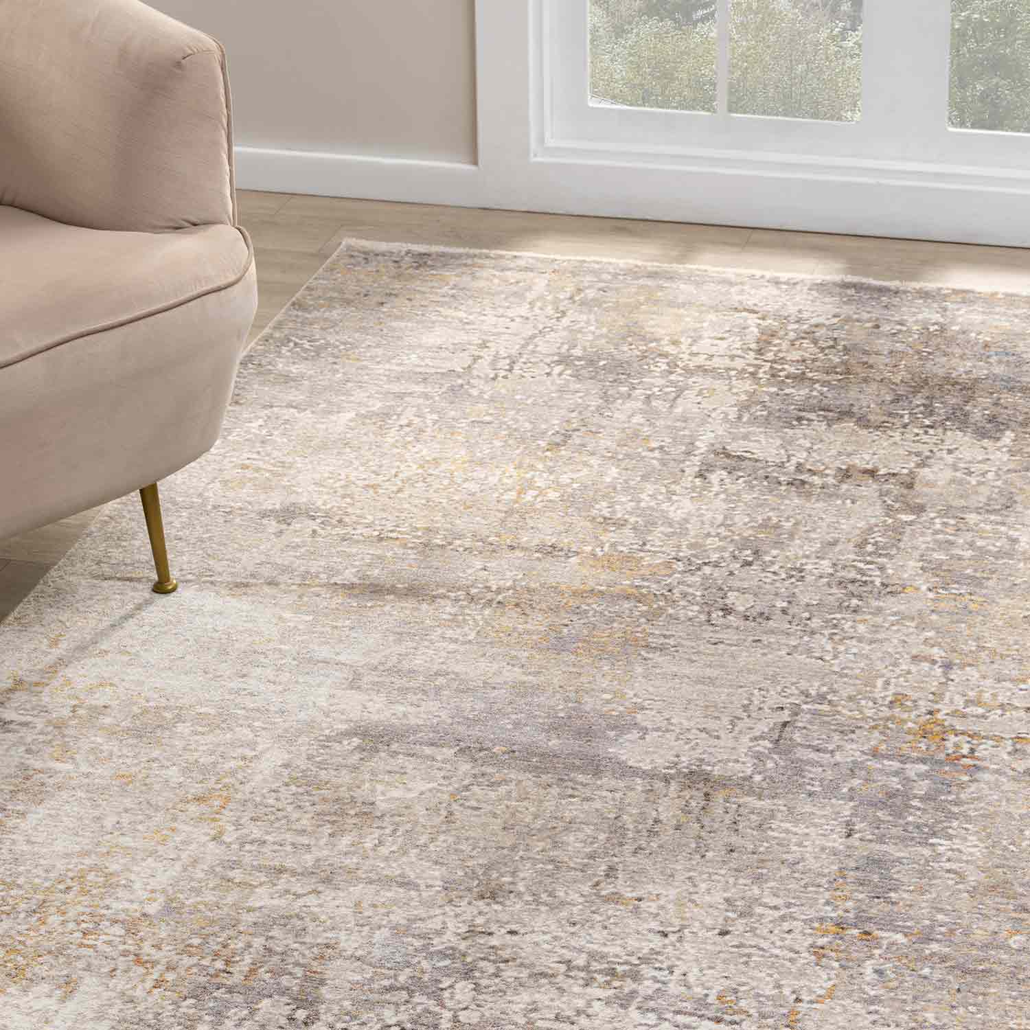 Bej Kahve Soyut Eskitme Desenli Halı