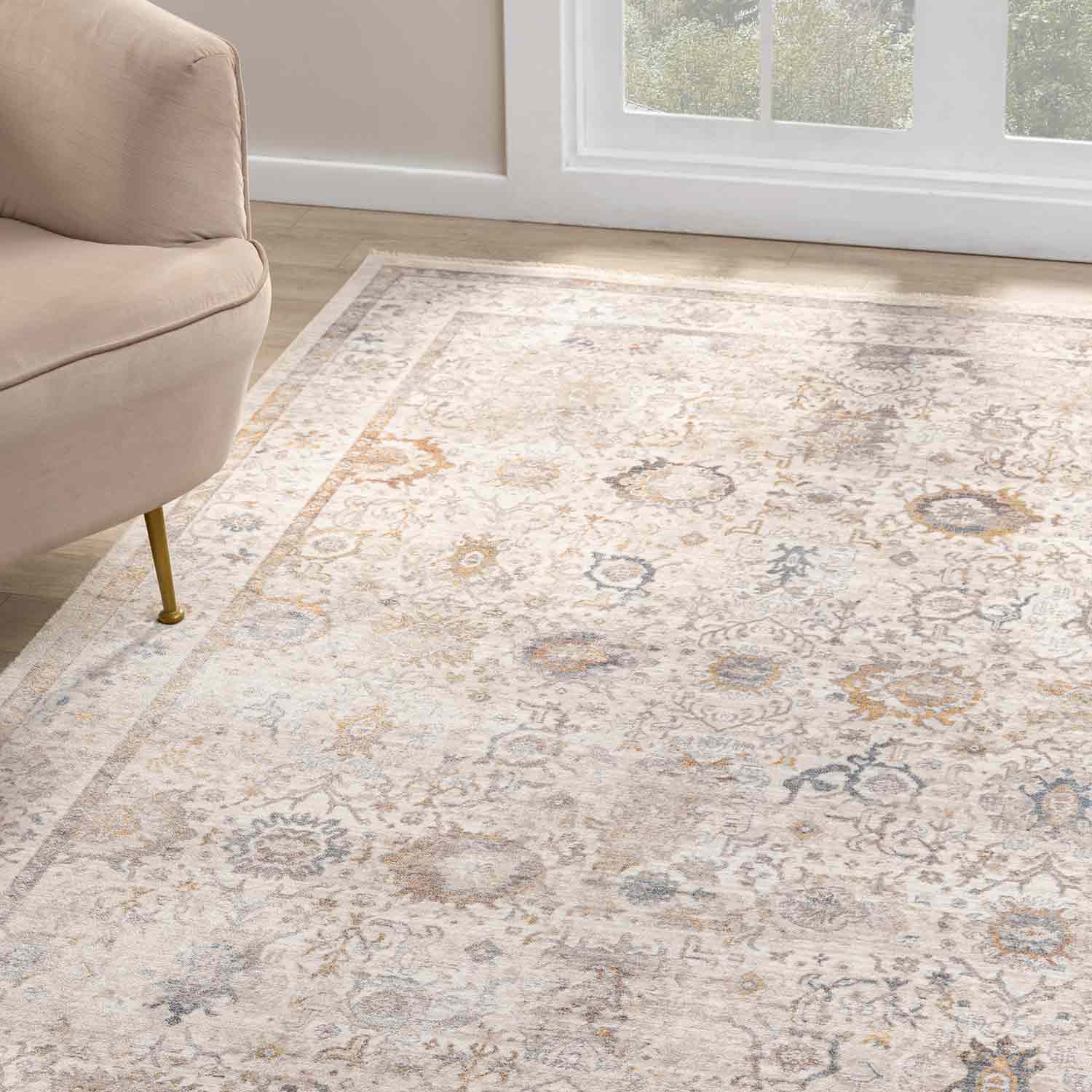 Krem Bej Soyut Eskitme Desenli Uşak Halı