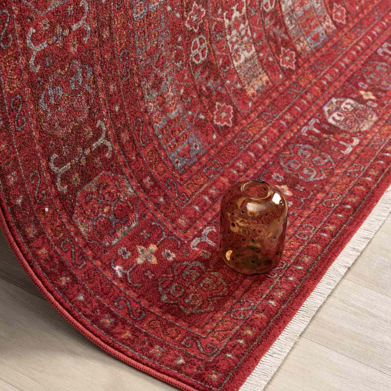 Canlı Bordo Kırmızı Otantik Geometrik Vintage Halı