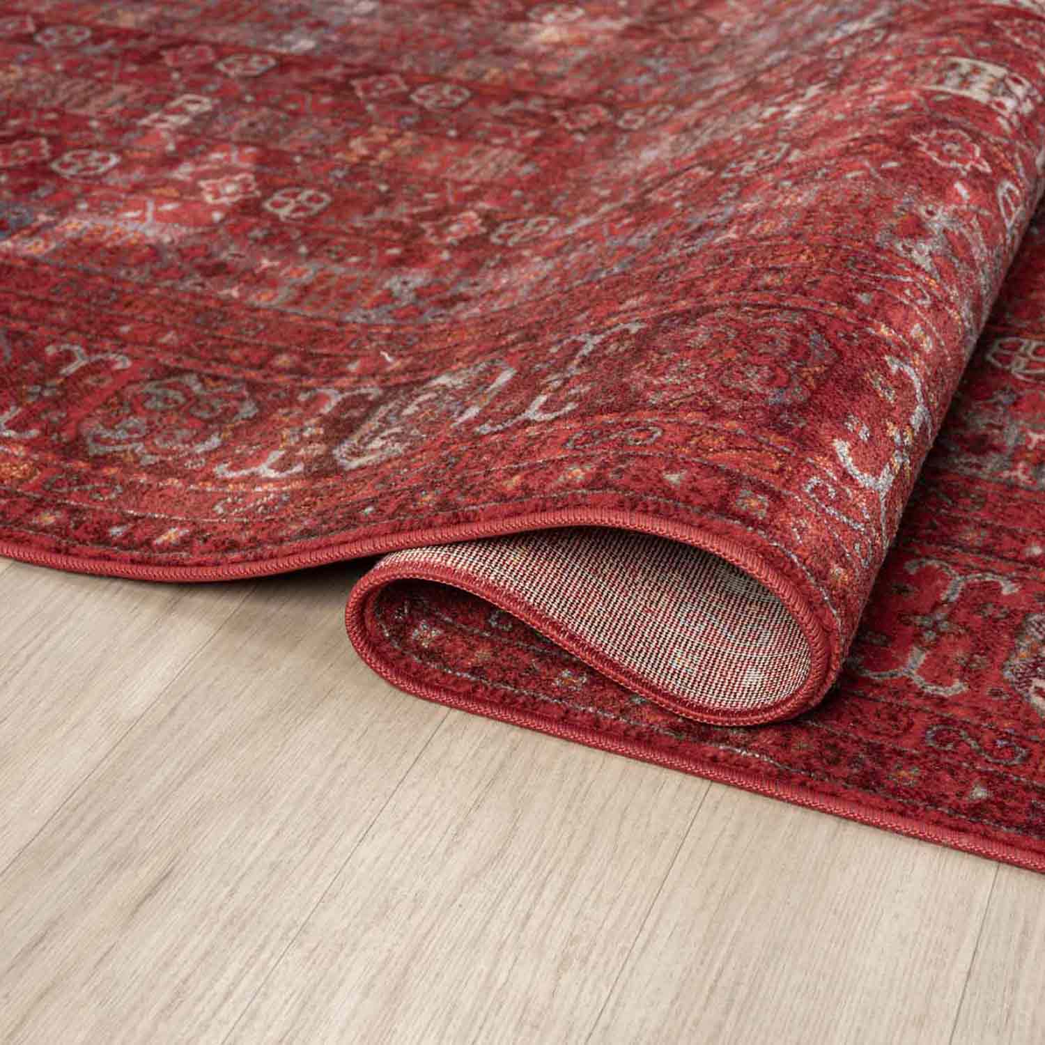 Canlı Bordo Kırmızı Otantik Geometrik Vintage Halı