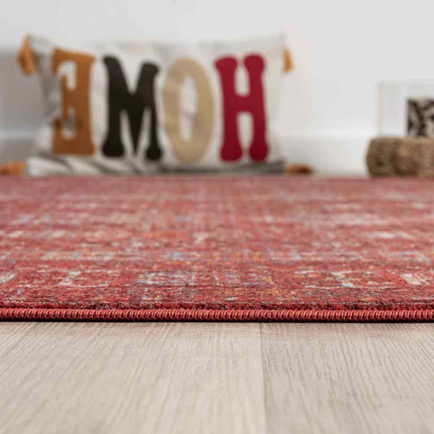 Canlı Bordo Kırmızı Otantik Geometrik Vintage Halı