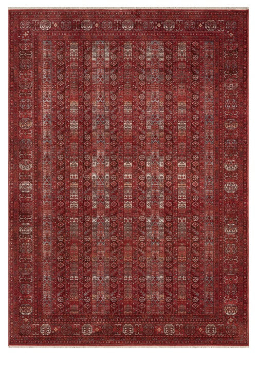 Canlı Bordo Kırmızı Otantik Geometrik Vintage Halı