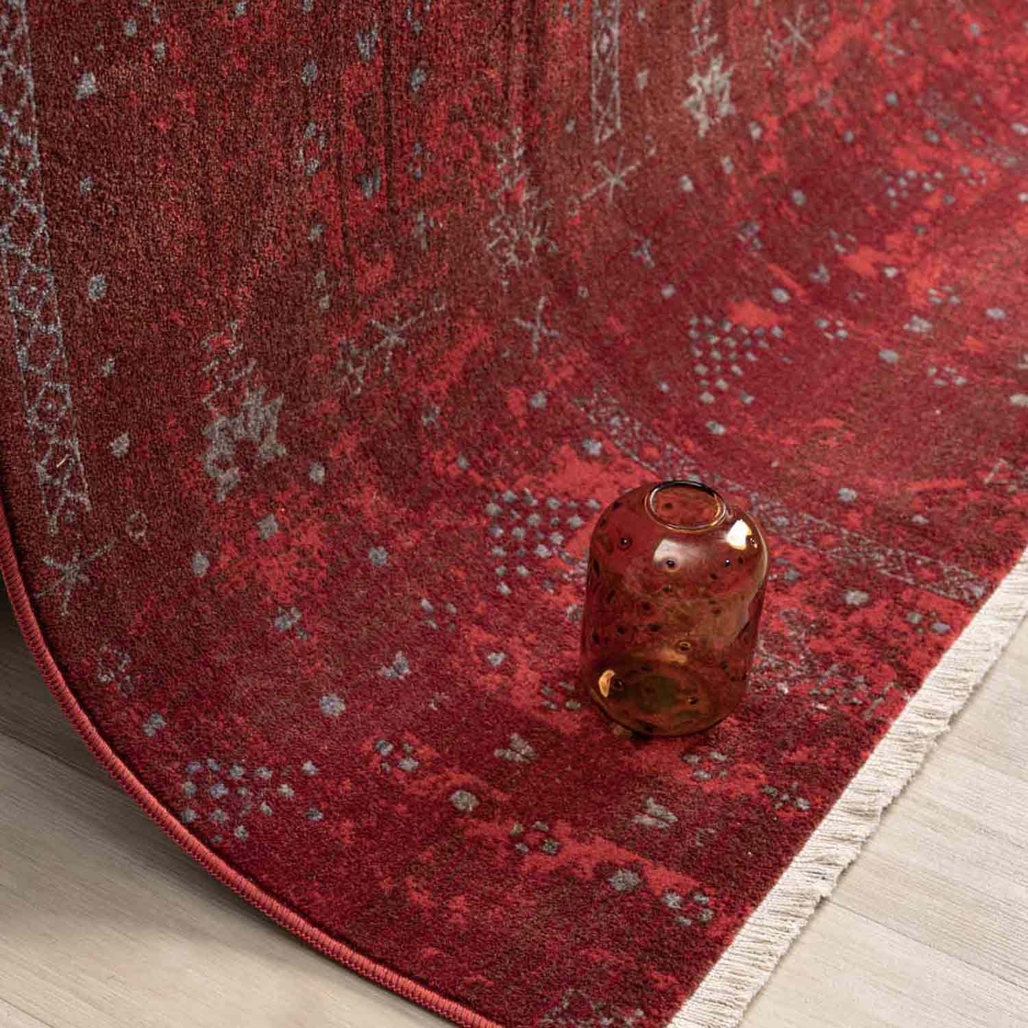 Canlı Bordo Kırmızı Otantik Ağaç Motifli Vintage Halı