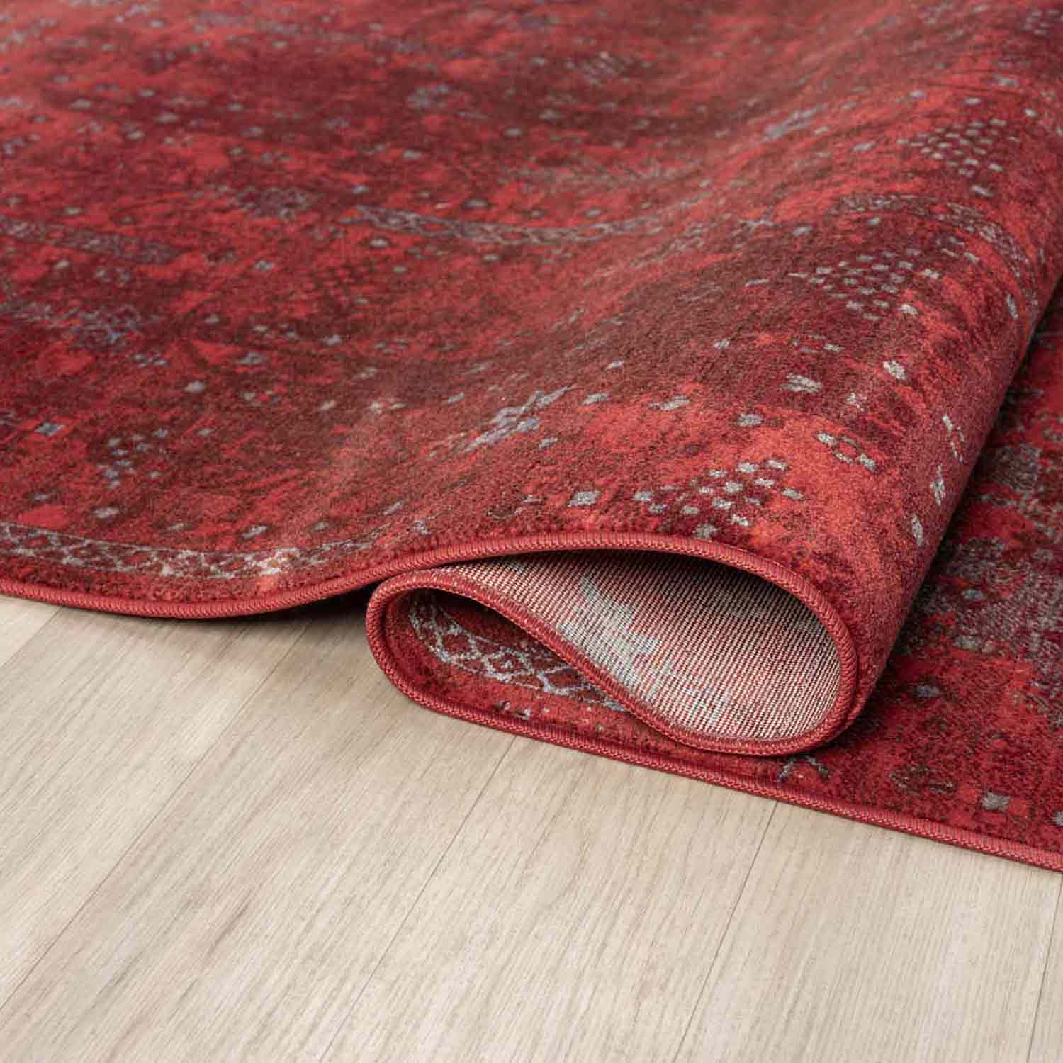 Canlı Bordo Kırmızı Otantik Ağaç Motifli Vintage Halı