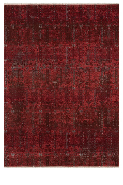 Canlı Bordo Kırmızı Otantik Ağaç Motifli Vintage Halı