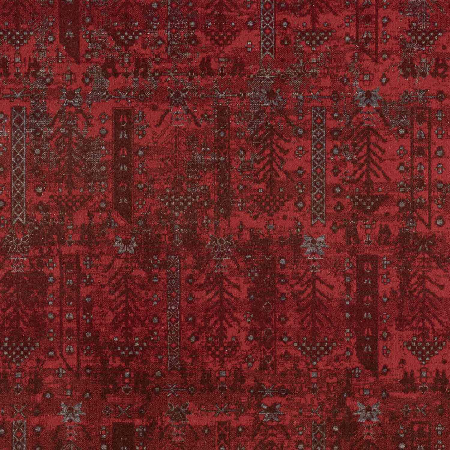 Canlı Bordo Kırmızı Otantik Ağaç Motifli Vintage Halı