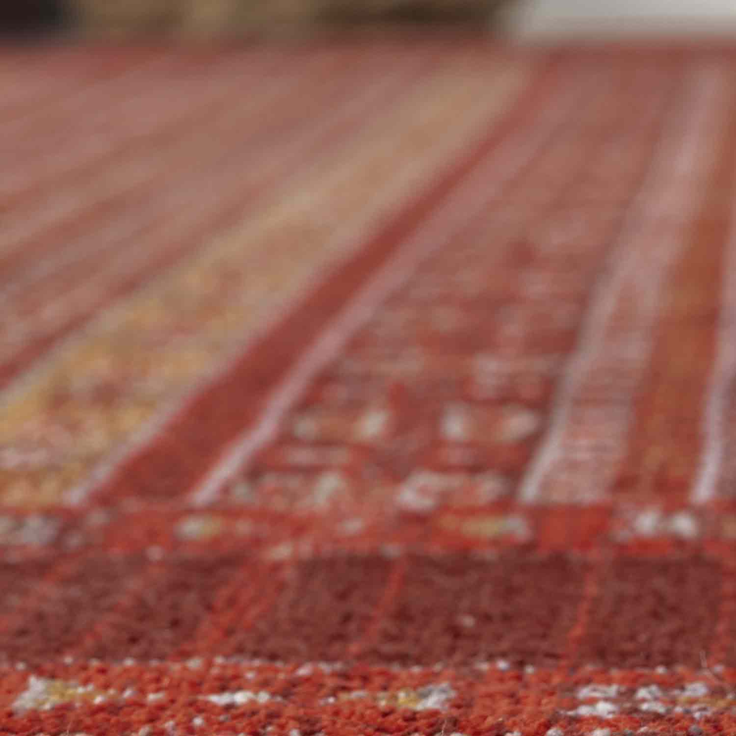 Bordo Kırmızı Etnik Şerit Desenli Modern Halı