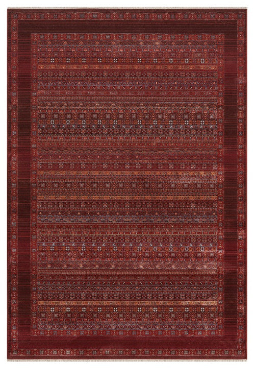 Bordo Kırmızı Etnik Şerit Desenli Modern Halı