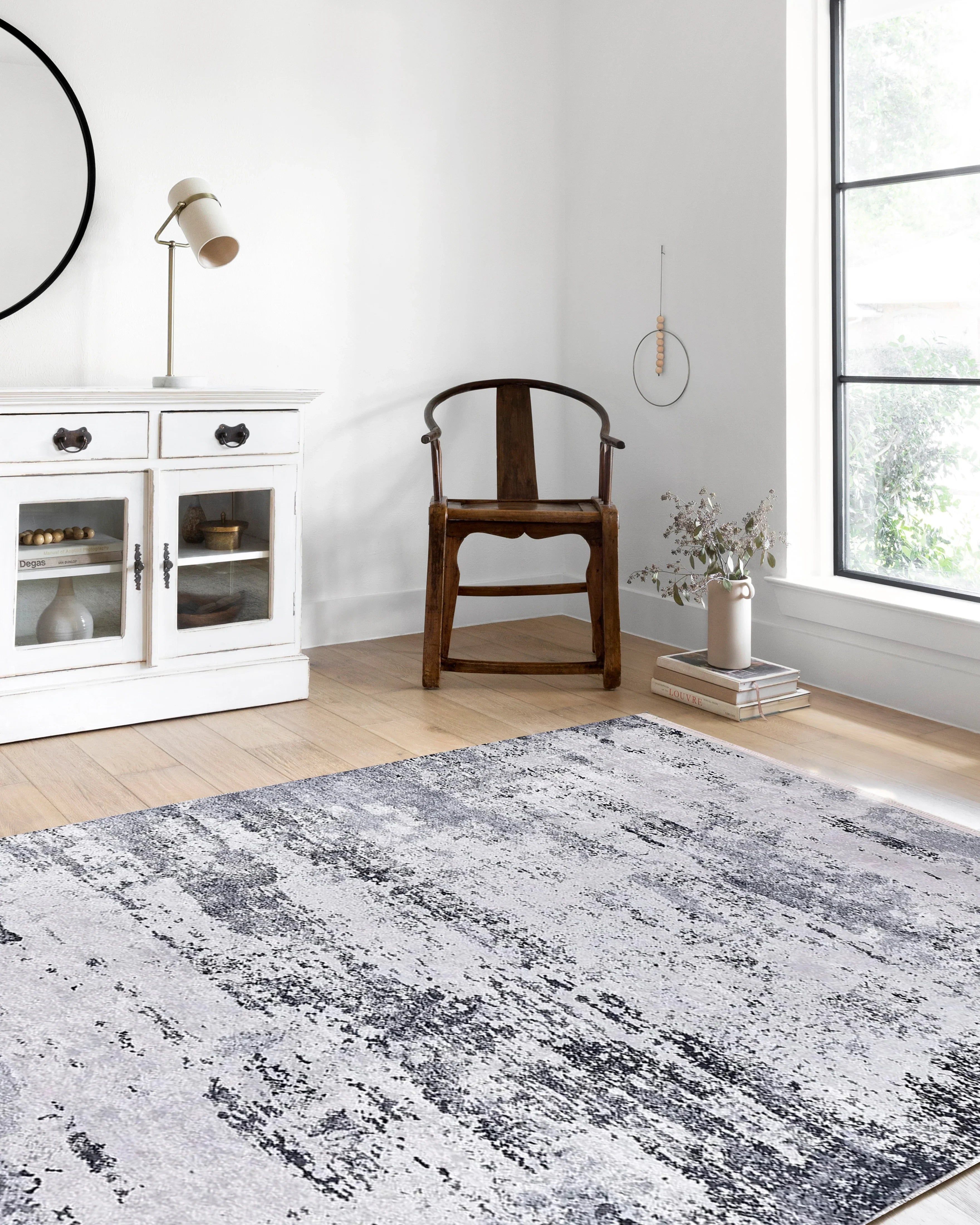 Abstract Desenli Eskitme Gri Halı-Pera Halı